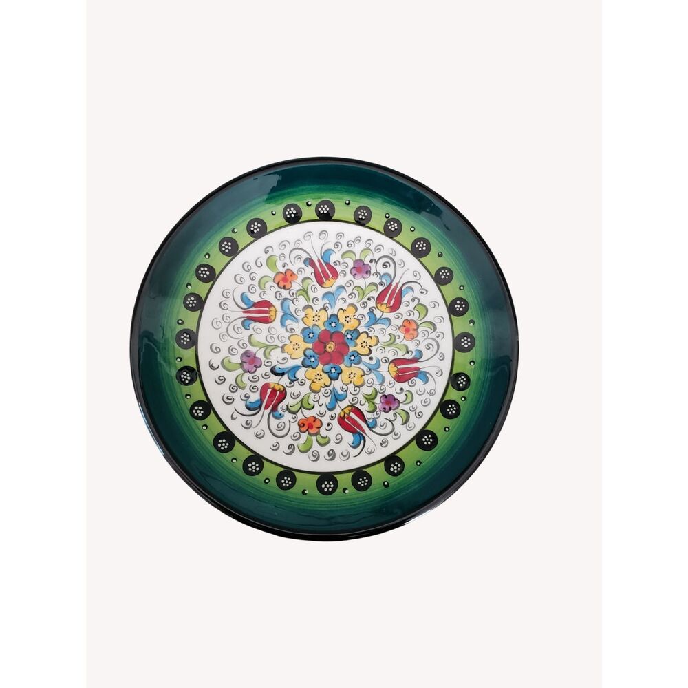 Italian Majolica Wall Plate Inznik Style Turkish Design Hand Painted Vintage 80s